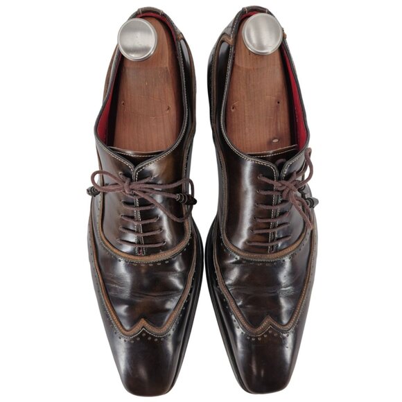 Mezlan Custom Mens 11.5 Brown Polished Leather Wingtip Oxfords Dress Shoes Spain - Picture 12 of 15